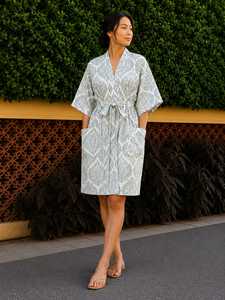 Bata de Baño de Algodón Puro Suave para Mujer, Estilo Kimono con Estampado Floral, Manga Larga, Ropa de Estar por Casa |   Vestido de Verano hasta la Rodilla con Diseño Indio - Product Image 2