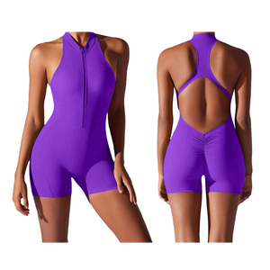 จั๊มสูทผู้หญิงเอวต่ำ แขนกุด แบบทางการ คอ halter ซิปหลัง สีพื้น ผ้าแคนวาส ชุดโยคะ ใส่ได้ฤดูใบไม้ผลิและฤดูร้อน ทรงเข้ารูป - Product Image 2