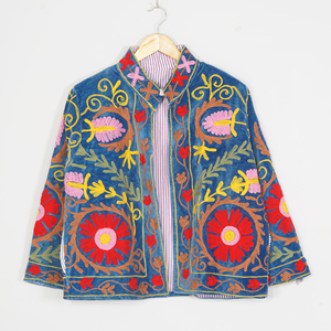 Chaqueta Reversible Acolchada de Terciopelo para Mujer, con Bordado de Cadena, Cuello Redondo, Manga Regular, Estilo Bohemio Floral, Otoño Invierno - Product Image 3
