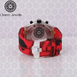 Charm_Jewells Luxury Women's Watch <b>Red</b> Camouflage Leather Band Stainless Steel Case Diamond Encrusted Analog Quartz Movement - Product Image 5
