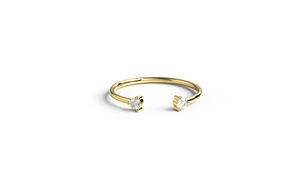 Minimalist 18K Gold Open Cuff <b>Diamond</b> <b>Ring</b> Round Cut <b>Diamond</b> Band Dainty Two Stone Stacking <b>Ring</b> Engagement Gift Jewelry Women - Product Image 2