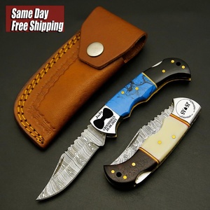 มีดพกพับได้ดามัสกัส3 "เคสหนังด้ามจับโรสวูดทำมือ DIY มีดอเนกประสงค์ OEM - Product Image 4