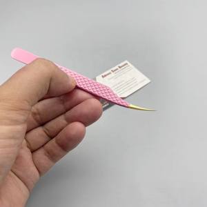 Pinzas para Pestañas Color Rosa Bebé con Punta Dorada, Acero Inoxidable Japonés Tipo L, Agarre de Diamante para Volumen Ruso, Pinzas para Extensión de Pestañas - Product Image 5