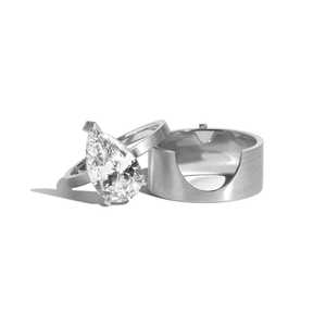 Anillo de compromiso arquitectónico de oro macizo de 14K con diamante de laboratorio en forma de pera de 2.5 quilates, banda de cigarro ancha de 9.8mm, precio de fábrica al por mayor - Product Image 6