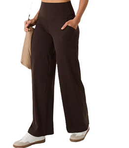 Pantalones de Mujer de Cintura Alta, Pierna Ancha, Corte Holgado, Color Sólido, Algodón y Spandex, Casuales, Largos, Cintura Elástica, Transpirables, para Verano - Product Image 4
