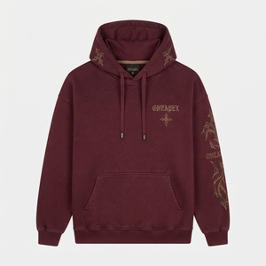 <b>Men's</b> <b>Burgundy</b> Embroidered <b>Hoodie</b> Premium Cotton Fleece Pullover Streetwear Sweatshirt Custom Logo Wholesale Fashion - Product Image 4