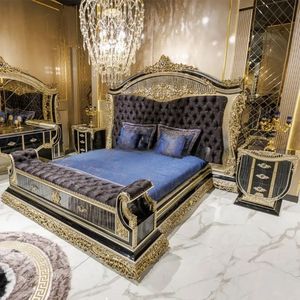 Offre Spéciale : Ensemble de Chambre Emma Luxe Classique Noir et Or – Lit Capitonnée Sculpté Style Palais Royal Européen - Product Image 1