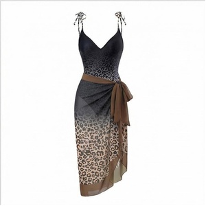 Blue Butterfly Print 2 Piece Yoga Set With Gold Trim Deep V <b>Neck</b> Halter Bodysuit And Knee Length Wrap Skirt - Product Image 1