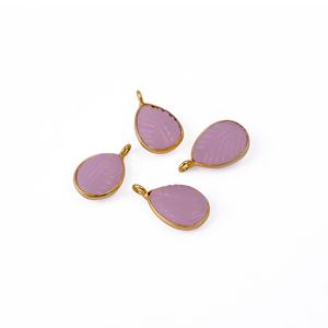 Diseño de hoja de Calcedonia Rosa Natural de moda, colgante tallado en forma de lágrima, Conector de bisel chapado en oro para collar DIY, joyería - Product Image 3