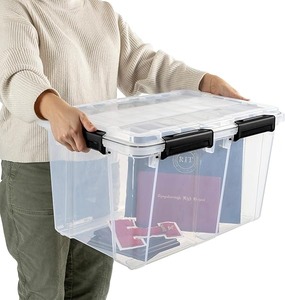 8 Pack 54 Qt Gasket Box, <b>Clear</b> Stackable <b>Plastic</b> Storage <b>Container</b> with Lids, Black - Waterproof and Dustproof - Product Image 1