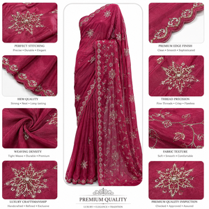 Sari indien en georgette pour mariée, broderie florale, tenue de mariage, sari traditionnel pour fête, couleur magenta, pour femmes - Product Image 5