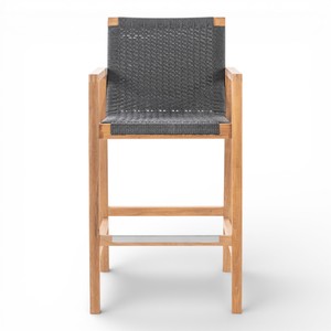 Taburete de Bar Moderno para Exteriores, de Madera de Teca, con Asiento y Respaldo de Cuerda Sintética Tejida, para Bar en Casa e Isla de Cocina - Product Image 4