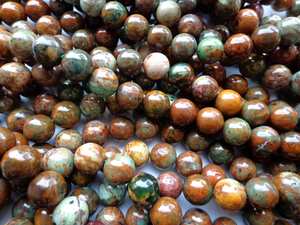 Cuentas de Ópalo Verde Africano Natural, Redondas, Color Verde Marrón, Alta Calidad, Tira Completa de 15.5 Pulgadas - Product Image 3