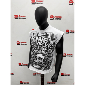 Camiseta sin Mangas con Cuello Redondo para Hombre de Powerbell Industries, Diseño de Calavera Estampada, Estilo Urbano, Corte Regular, Jersey de Algodón Transpirable - Product Image 4