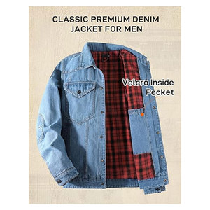 Mens <b>Flannel</b> Lined Denim <b>Jacket</b> Snap Cowboy Cut Western Classic Slim Fit Vintage Heavy Duty Trucker Coat Rugged Warm Stylish - Product Image 5