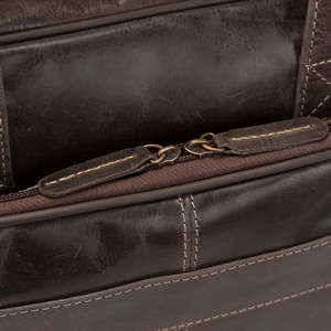 Durable Dark Brown Leather Laptop <b>Bag</b> with Adjustable Strap and Reinforced Handles Zipper Closure Durable Business Office Carry - Product Image 3