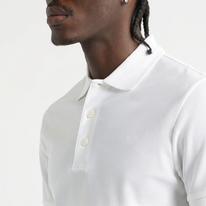 Polo en coton blanc à manches courtes pour homme, couleur unie, décontracté, tissage Oxford, anti-plis, coupe classique - Product Image 4
