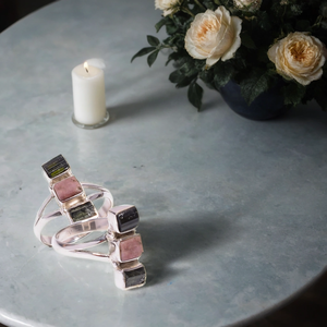 แหวนเงินทำมือสำหรับงานแต่งงาน/งานหมั้นแหวนปาร์ตี้แฟชั่นใหม่8.25เราขนาดหลายทัวร์มาลีน6X4มม. ทรงสี่เหลี่ยมผืนผ้าสไตล์ชาติพันธุ์ - Product Image 2