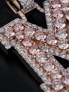 Luxury Iced Out <b>Initial</b> Letter M VVS Moissanite Pendant <b>Necklace</b> 925 Sterling <b>Silver</b> Pink Stone Hip Hop Alphabet Jewelry Gift - Product Image 5