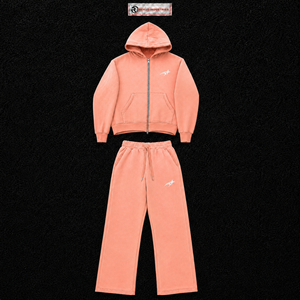 Conjunto Deportivo de Dos Piezas con Sudadera con Cremallera Completa en Rosa Melocotón, Personalizable con Logotipo, Estilo Casual Urbano, Corte Holgado, Venta al Por Mayor - Product Image 5