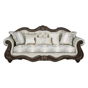 Divano da soggiorno Pierce a 5 cuscini in tessuto beige e finitura ciliegio - Product Image 2