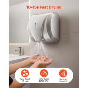 Asciugamani Elettrico Automatico ad Alta Velocità da 1800W con Filtro HEPA, in Acciaio Inox Spazzolato, Resistente per Bagno Domestico - Product Image 2
