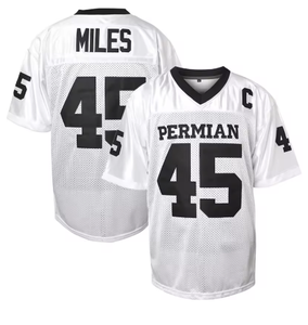 Miles 45 <b>White</b> American Football Jersey Mens Mesh Breathable Short Sleeve Crew Neck Sport Apparel Regular Fit - Product Image 3