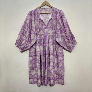 Vestido Midi Informal de Algodón para Mujer con Mangas Abullonadas, Cintura Imperio, Estilo Babydoll, Vestido de Verano, 100% Algodón, Corte Holgado, Cuello en V, Túnica - Product Image 5