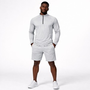 Custom Men Activewear Breathable 100% Cotton Summer Hoodie and Shorts Set Long Sleeve <b>Zip</b> Gym Tracksuit Jogging Outfit OEM - Product Image 6