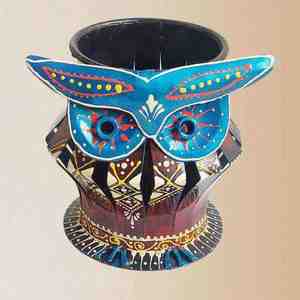 Petit porte-bougie en métal en forme de hibou indien, accent d'éclairage pour créer une ambiance chaleureuse sur les étagères et dans l'hôtellerie - Product Image 3