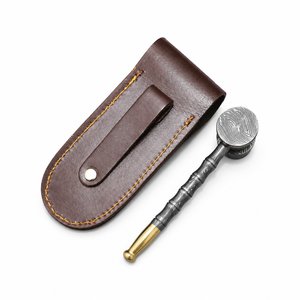 Jexmoo Pipa de Fumar Recta Reutilizable de Acero de Damasco de Lujo Hecha a Mano con Funda de Cuero, Regalo para Papá, Esposo, Novio - Product Image 6