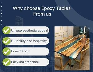 Table rectangulaire en bois d'acacia et résine époxy design moderne, décoration de luxe pour la maison, cadeau Diwali, durable et écologique - Product Image 3