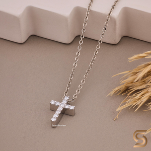 14K White Gold with Moissanite <b>Cross</b> Pendant Necklace Round Cut | Dainty Religious <b>Cross</b> Necklace Sparkling Faith Jewelry - Product Image 6