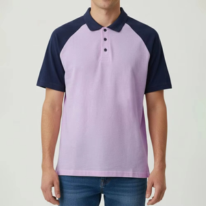 Wholesale 100% Cotton Men's for Polo Shirt Comfortable Knitted Fabric Raglan Shoulder Color Block Slim Fit Casual Solid Printed - Product Image 2
