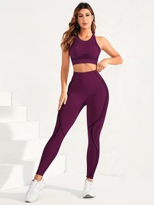 Womens Seamless Activewear 2 Pcs Set Breathable <b>Crop</b> <b>Top</b> and Curved <b>Mesh</b> Panel Ruched Rear Fitness Leggings Sportswear Suit - Product Image 1