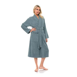 Peignoir en coton turc pour femmes, peignoir de spa doux avec poches, qualité hôtelière de luxe, vert, vêtements de détente à domicile - Product Image 1