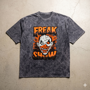 เสื้อยืดโอเวอร์ไซส์ลายกราฟิกตัวตลกสไตล์วินเทจ ย้อมสีแบบแอซิดวอช คอกลม ผ้าคอตตอนหนา สำหรับผู้ชาย สไตล์สตรีทแวร์ - Product Image 6