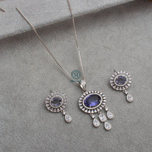 Lavi Lavender American Diamond Gold Plated Zircon Designer Pendant Earring Set for Festival Gift - Product Image 2