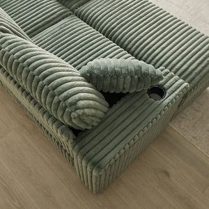 Divano a 3 Posti in Corduroy da 84 Pollici con 3 Cuscini Schienale, 2 Cuscini Decorativi, 2 Pouf, 2 Spazi Contenitori, Portabicchieri Integrato, Comodo per il Soggiorno - Product Image 3