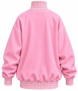 Sweat-shirt surdimensionné personnalisé pour femme, col montant, broderie de lettres à carreaux, en molleton de coton, pull décontracté, vente en gros - Product Image 5