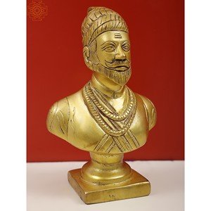 Petite sculpture de buste Chhatrapati Shivaji faite à la main de 6 pouces en laiton fabriquée en Inde - Product Image 4