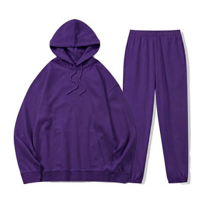 Ensemble de survêtement personnalisé pour homme, sweat-shirt et pantalon de survêtement surdimensionnés, streetwear, vêtements de sport unisexes, survêtement violet en coton molletonné - Product Image 1