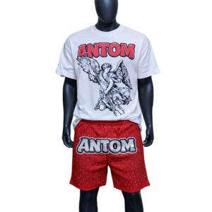 Men's Black T-Shirt & Shorts <b>Set</b> Crew Neck Printed Street Style Summer Wear 100% Cotton <b>Knitted</b> Fabric - Product Image 3