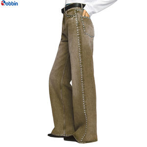 Fabricante de Jeans Casuales de Cintura Alta para Mujer, Estilo Vintage, Corte Recto, Holgados, OEM, con Lavado Ácido y Adornos de Cristales - Product Image 2