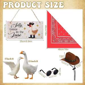 4 Pcs Western Porch Outfits for 23"/ 17'' Lawn Cement Goose Statue Clothes Cowboy Hat With Bandana <b>Scarf</b> - Product Image 2