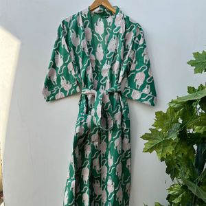 Robe kimono en coton indien à imprimé animal, style bohème, pour la plage - Product Image 1