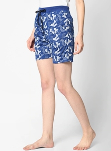 Shorts de Playa Azules Estampados para Mujer con Cordón en la Cintura, Secado Rápido, Tejido de Poliéster, Corte Casual - Product Image 1