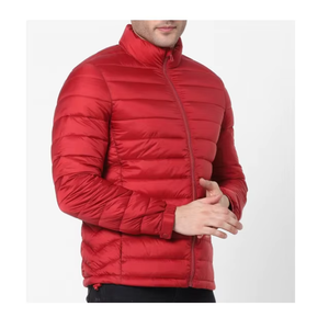 Bright <b>Red</b> Custom Lightweight Puffer <b>Jacket</b> Men Quilted Packable Winter Coat Stand Collar Zip Up OEM Factory Premium Wear - Product Image 2