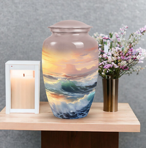 Ocean Sunset Cremation Urn Stainless Steel Keepsake Vessel Scenic Memorial <b>Ashes</b> <b>Casket</b> Decorative Funeral Supply - Product Image 2