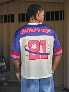 Maillot de football surdimensionné en mesh avec impression de numéro d'étoile, unisexe, streetwear, chemise de sport personnalisée, fabricant en gros - Product Image 4
